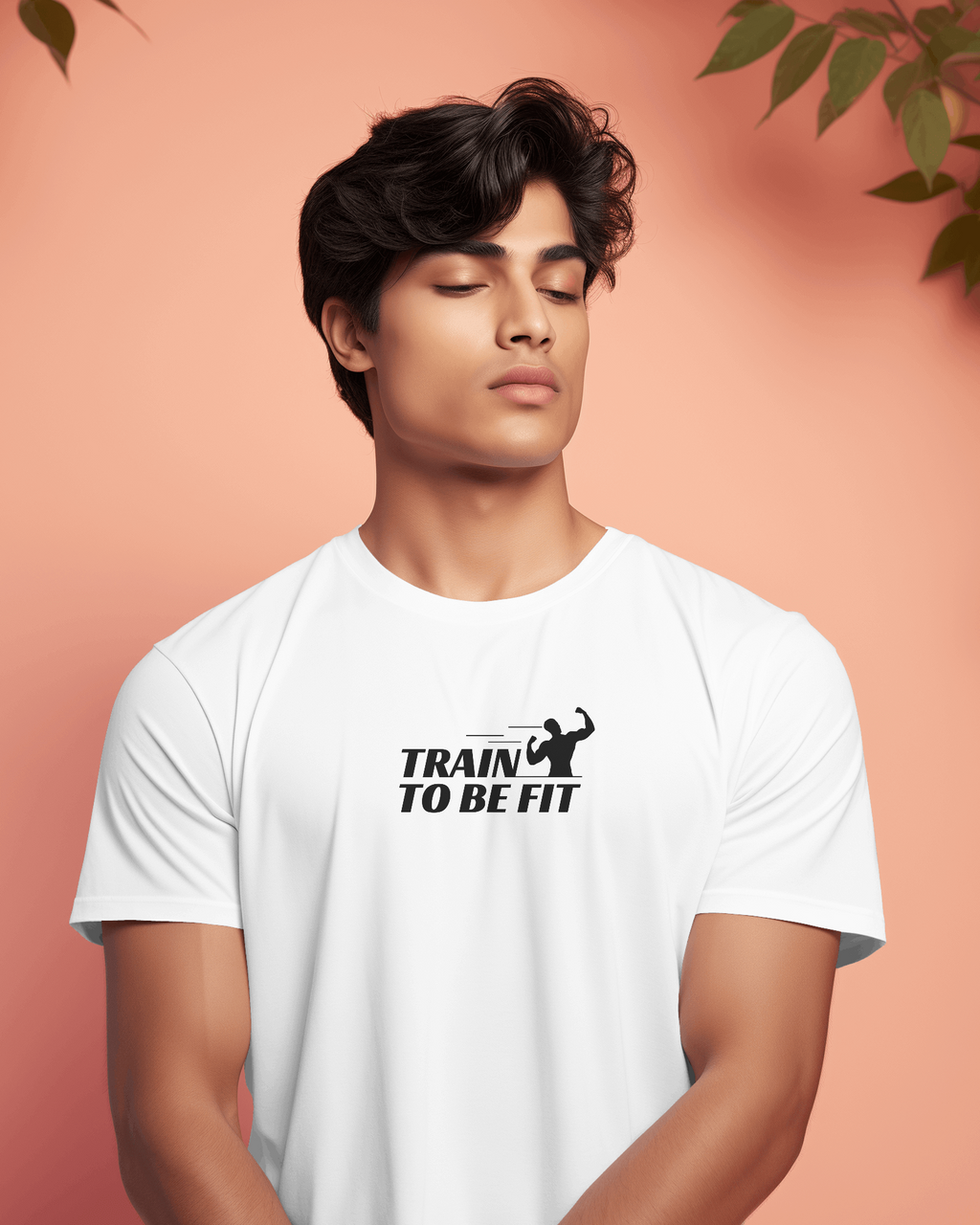 Men's "Train to Be Fit" White Cotton Gym T-Shirt