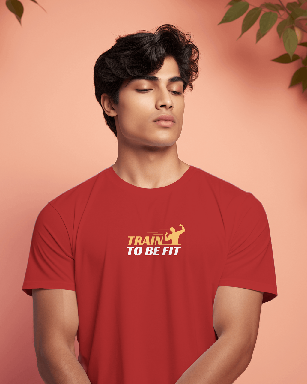 Men's "Train to Be Fit" Red Cotton Gym T-Shirt