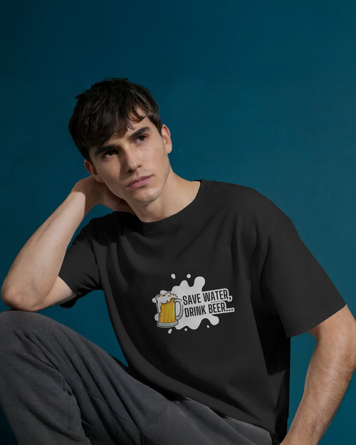 "Drink Beer" - Unisex Oversized Classic T-Shirt Black
